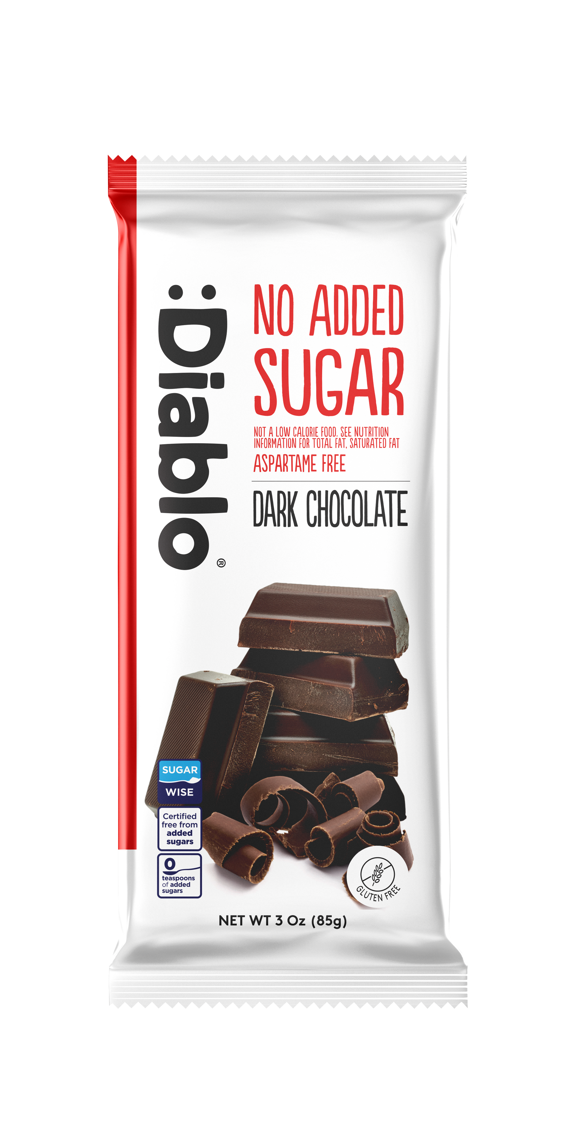 Diablo Sugar Free Dark Chocolate 85g bar, rich dark chocolate with maltitol