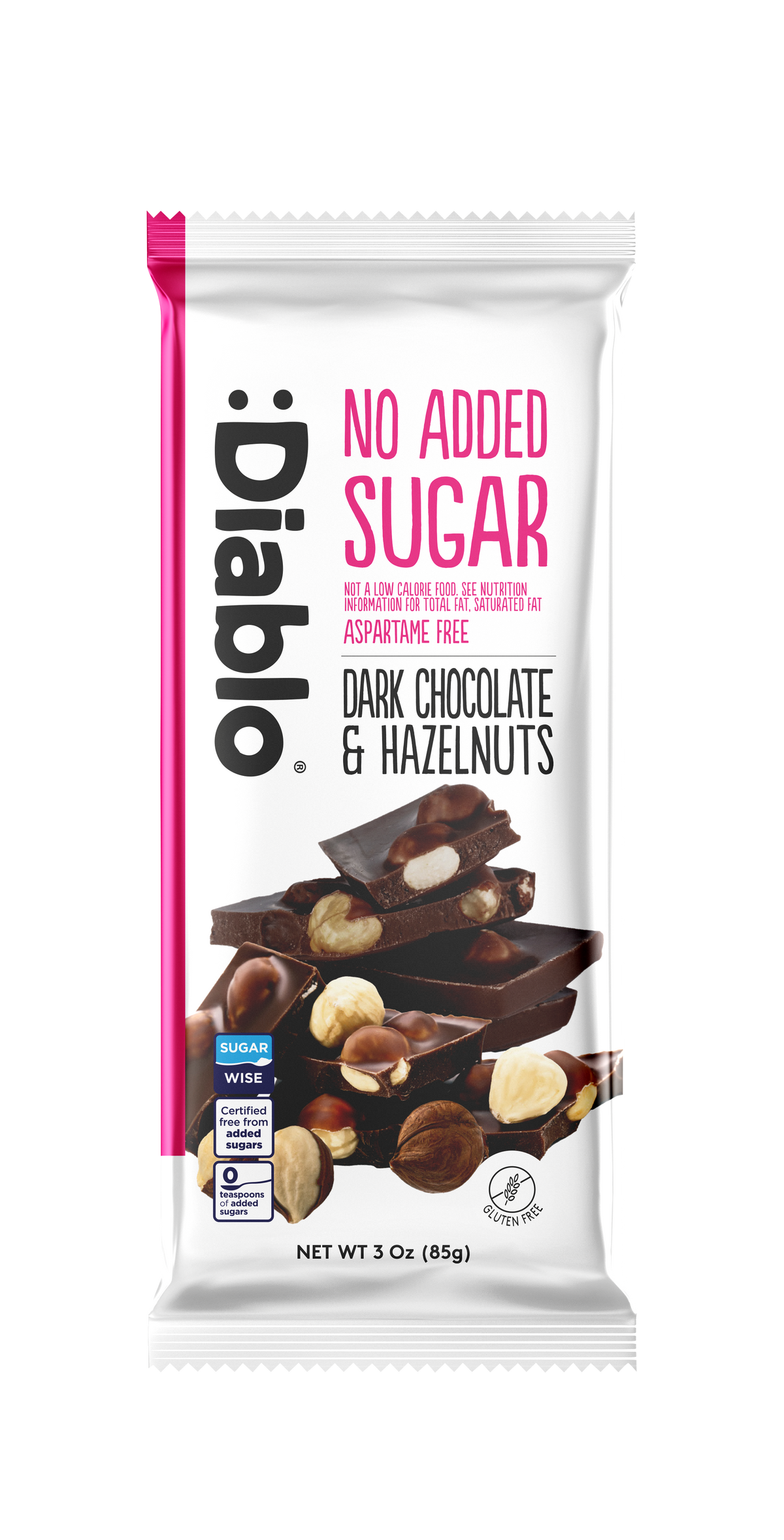 Diablo Sugar Free Dunkle Schokolade mit Haselnüssen, Maltit, 85g