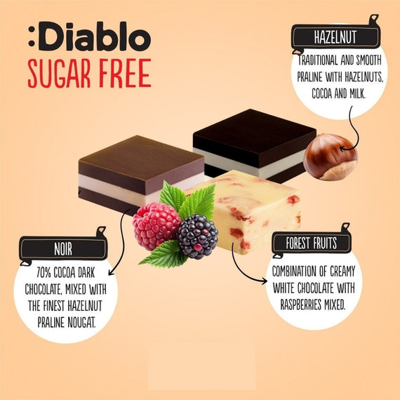 Delight No Added Sugar Chocolate Box Noir, Hazelnut, Forrest Fruit  (12 pieces, 115g)
