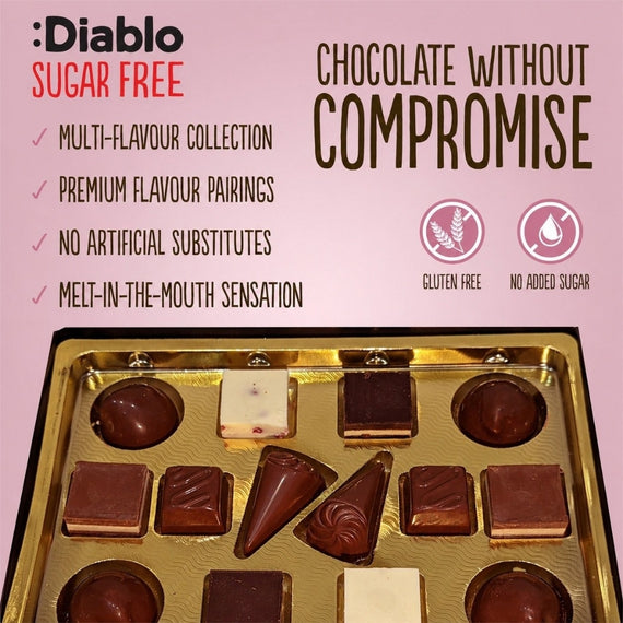 Luxury No Added Sugar Chocolate Box Noir, Hazelnut, Forrest Fruit, Cocoa Cream, Praline, Coffee  (14 pieces, 142g)
