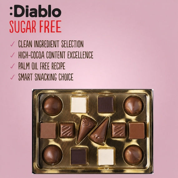 Luxury No Added Sugar Chocolate Box Noir, Hazelnut, Forrest Fruit, Cocoa Cream, Praline, Coffee  (14 pieces, 142g)