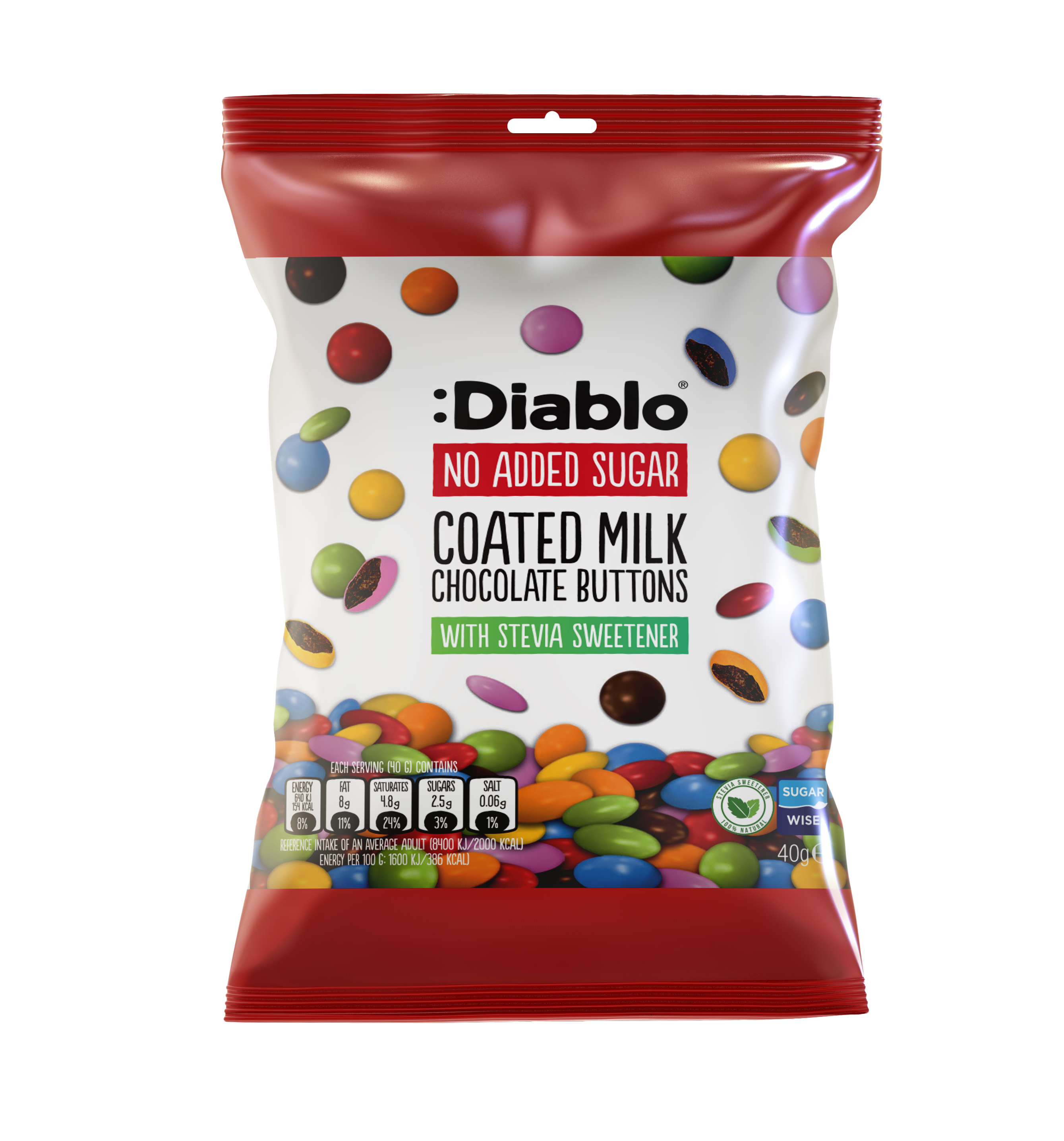 Diablo NAS Coated Milk Chocolate Buttons 40g