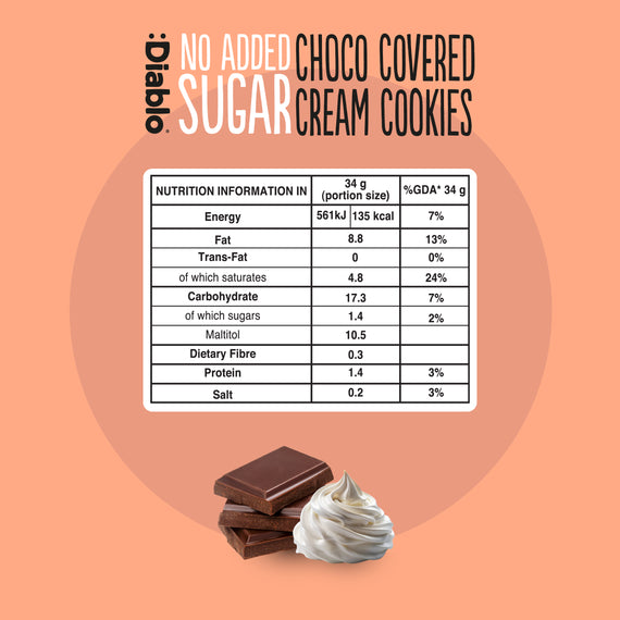 Diablo No Added Sugar Choco Covered Cream Cookies 136g