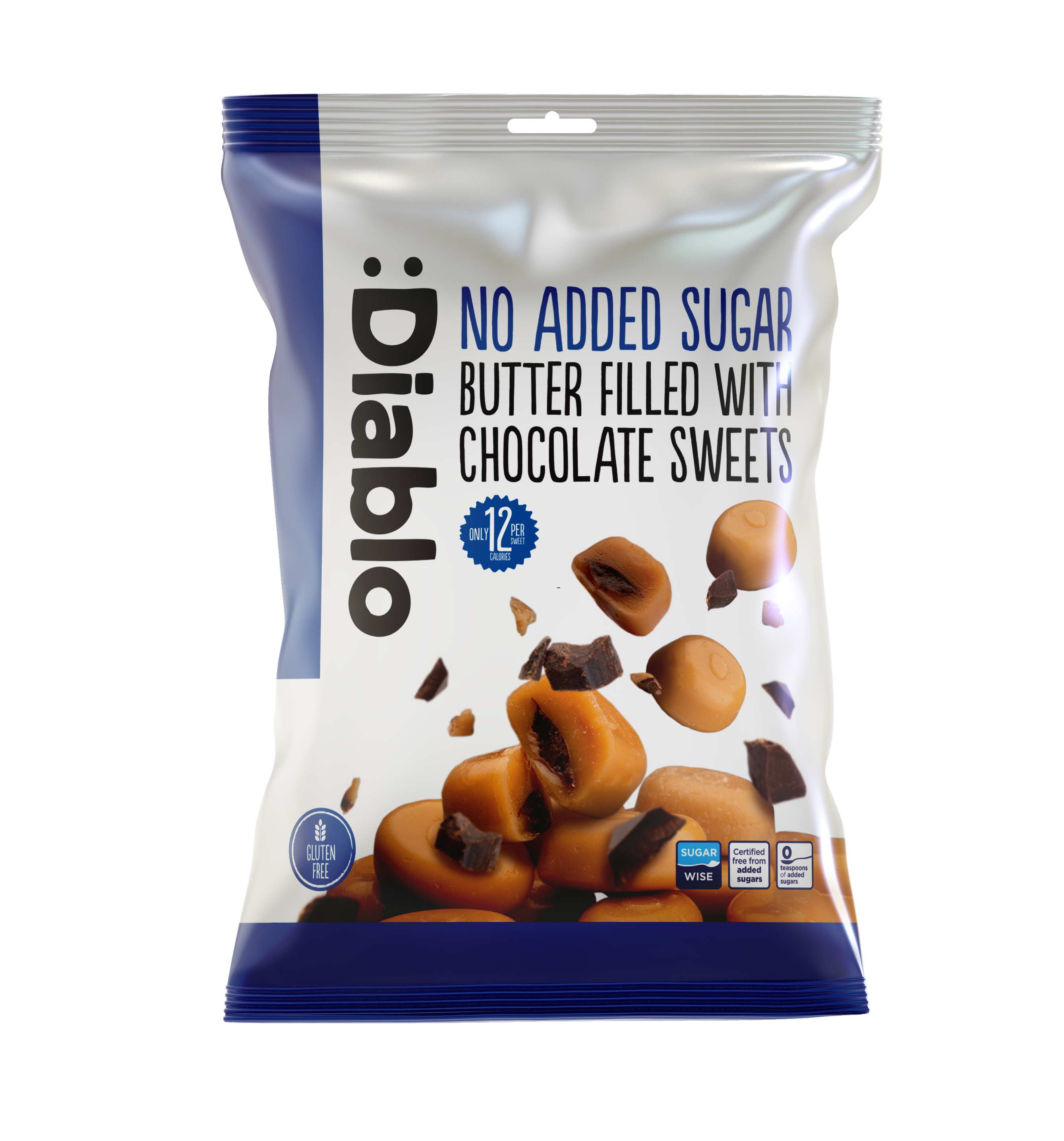 Diablo No Added Sugar Butter Filled with Chocolate Sweets 75g bag